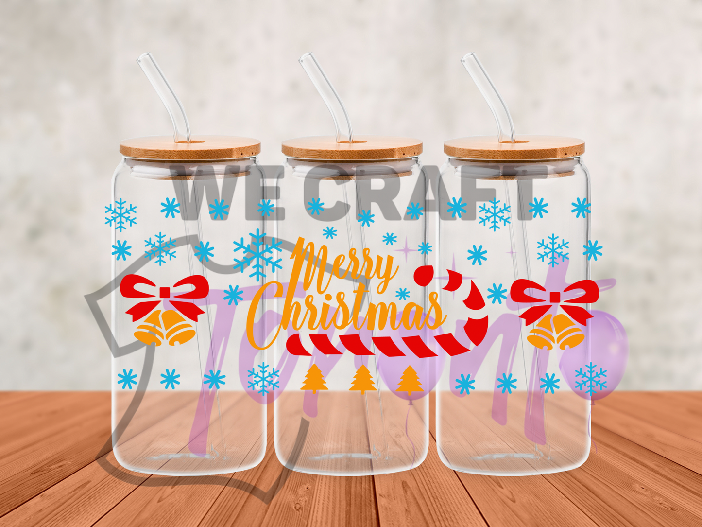 Merry Christmas Yellow uv dtf transfer