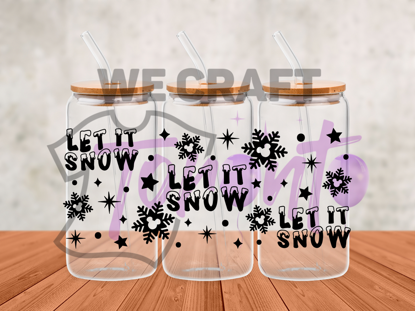 Let it snow black uv dtf transfer