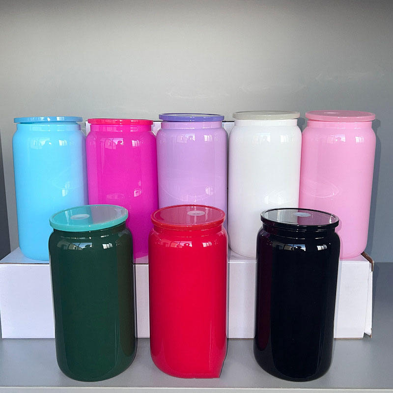 16oz Colorful Solid Black Glass Can