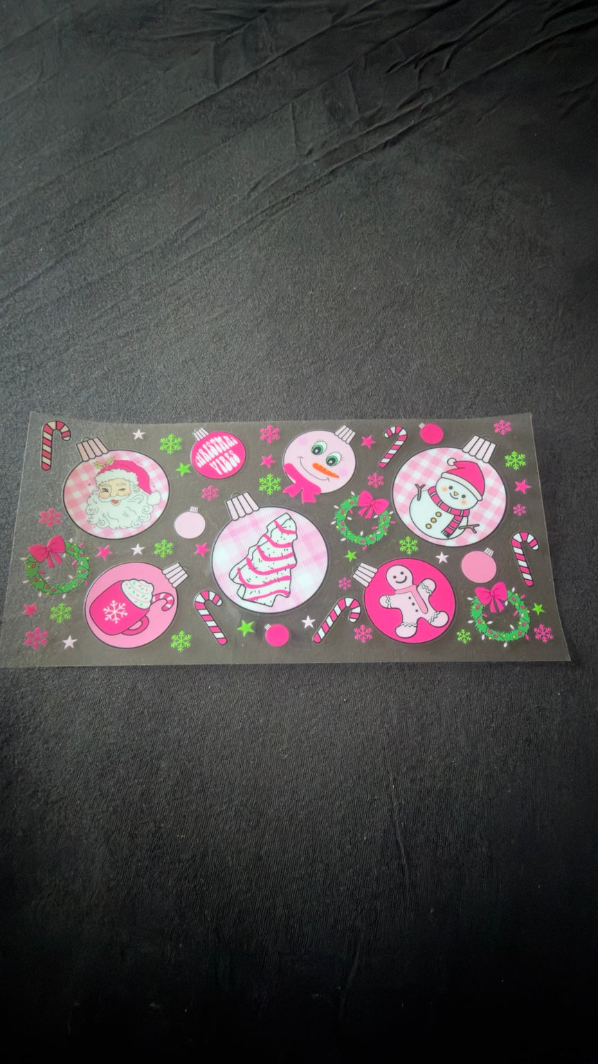 Pink Christmas Ornaments Christmas UV DTF transfer