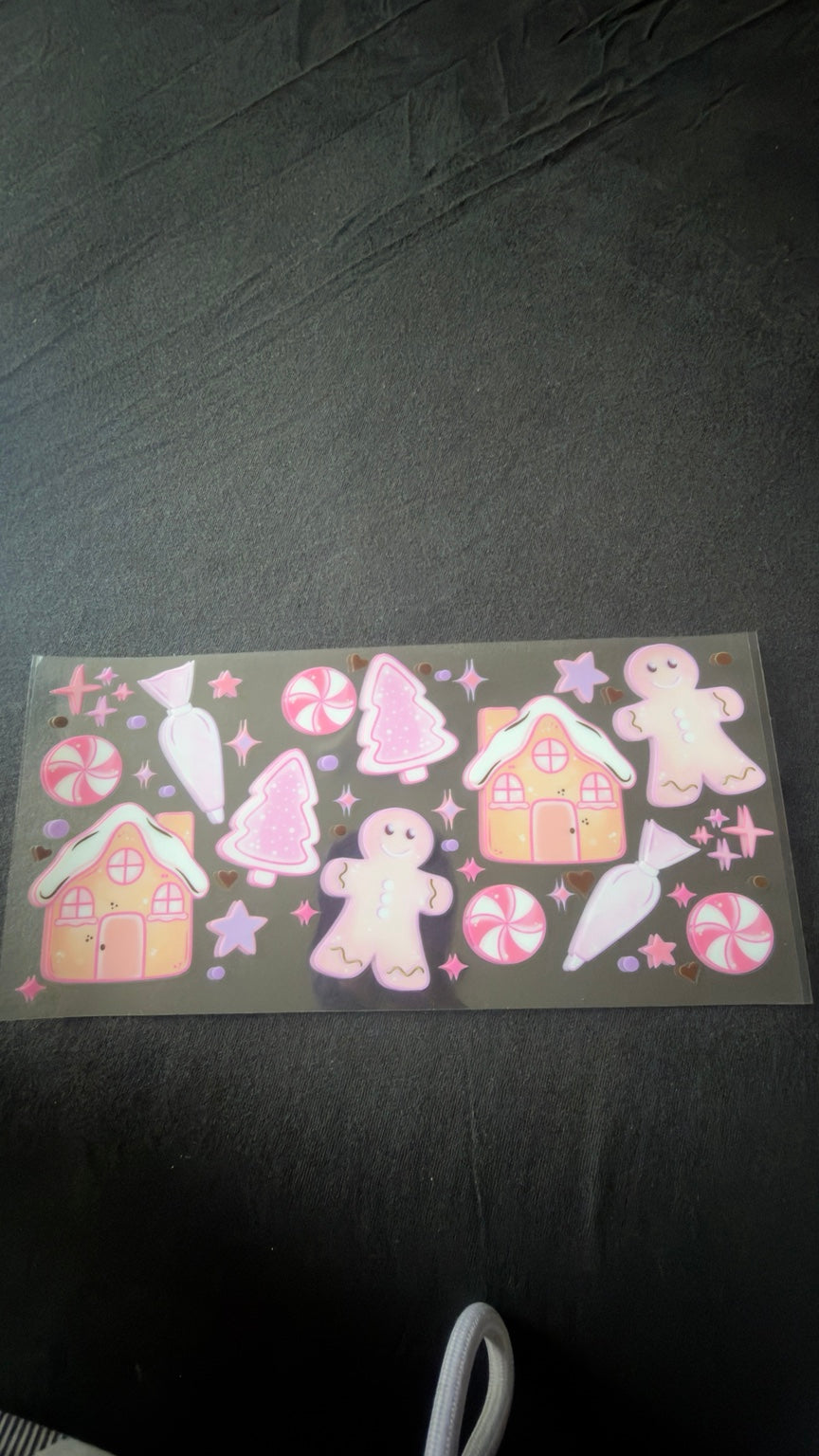 Pink Gingerbread Treats Christmas UV DTF transfer