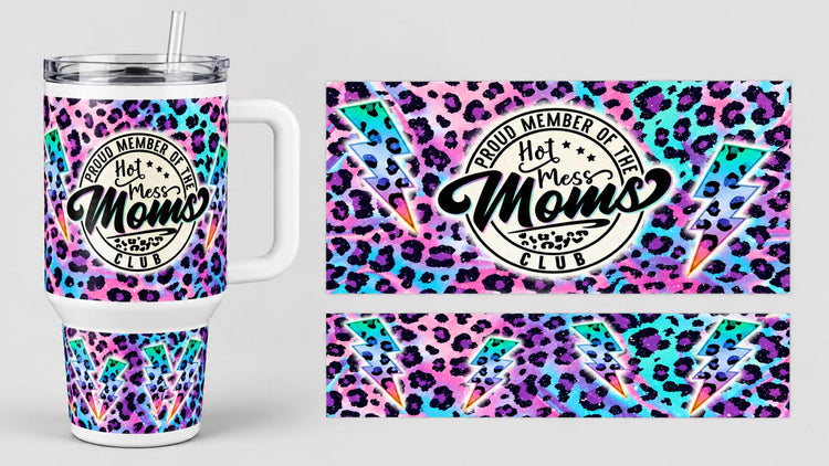 Hot Mess Moms Club Leopard Lightning - 40 oz Tumbler Wrap - collection preview; wrap or transfer only, tumbler not included