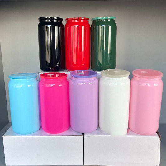 16oz Colorful Solid Black Glass Can