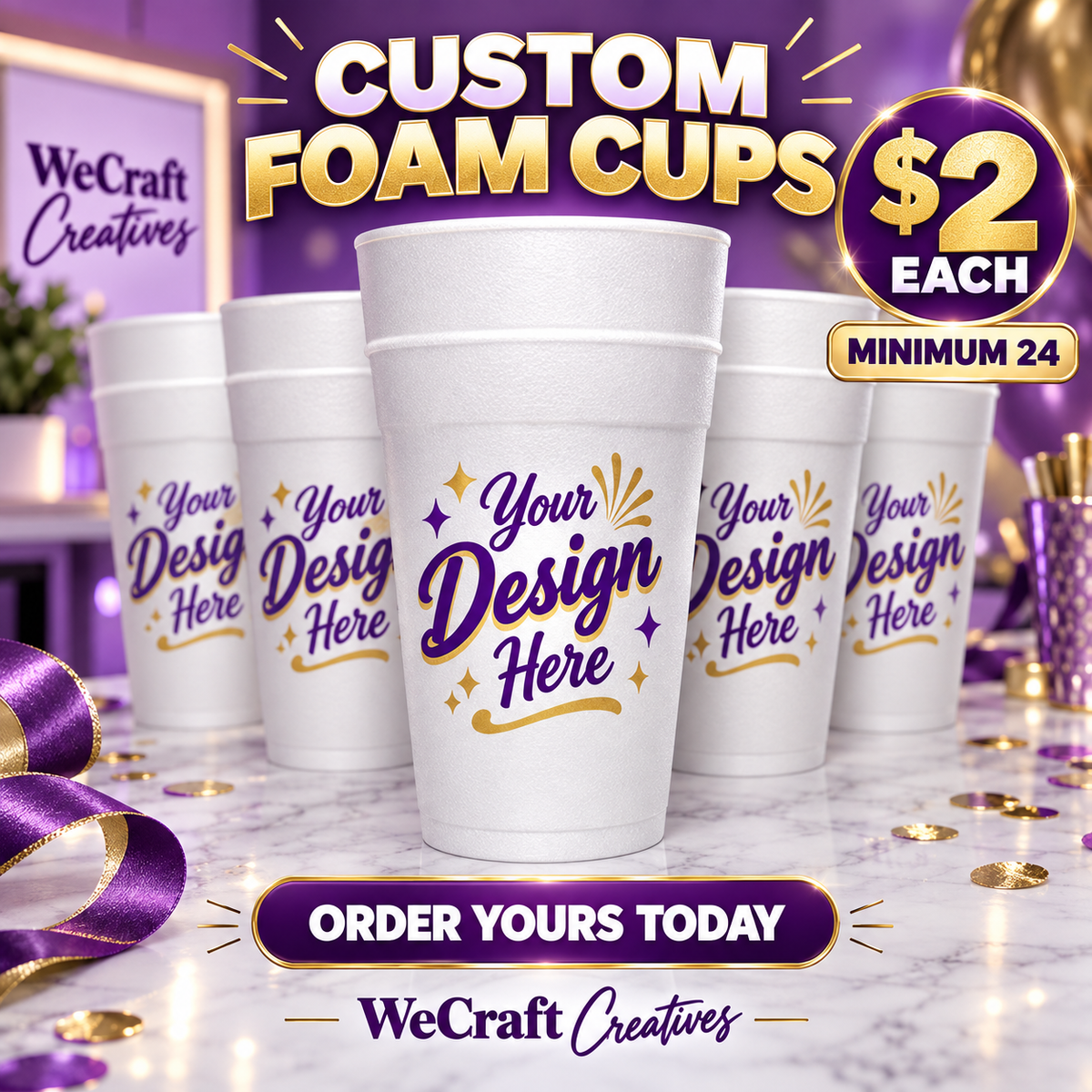 24 Custom 20oz Foam Cups – $2 Cup Promo