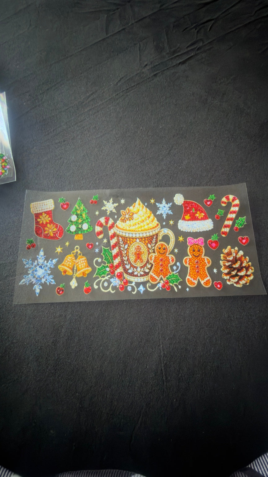 Gingerbread Cocoa and Holiday Gems Christmas UV DTF transfer