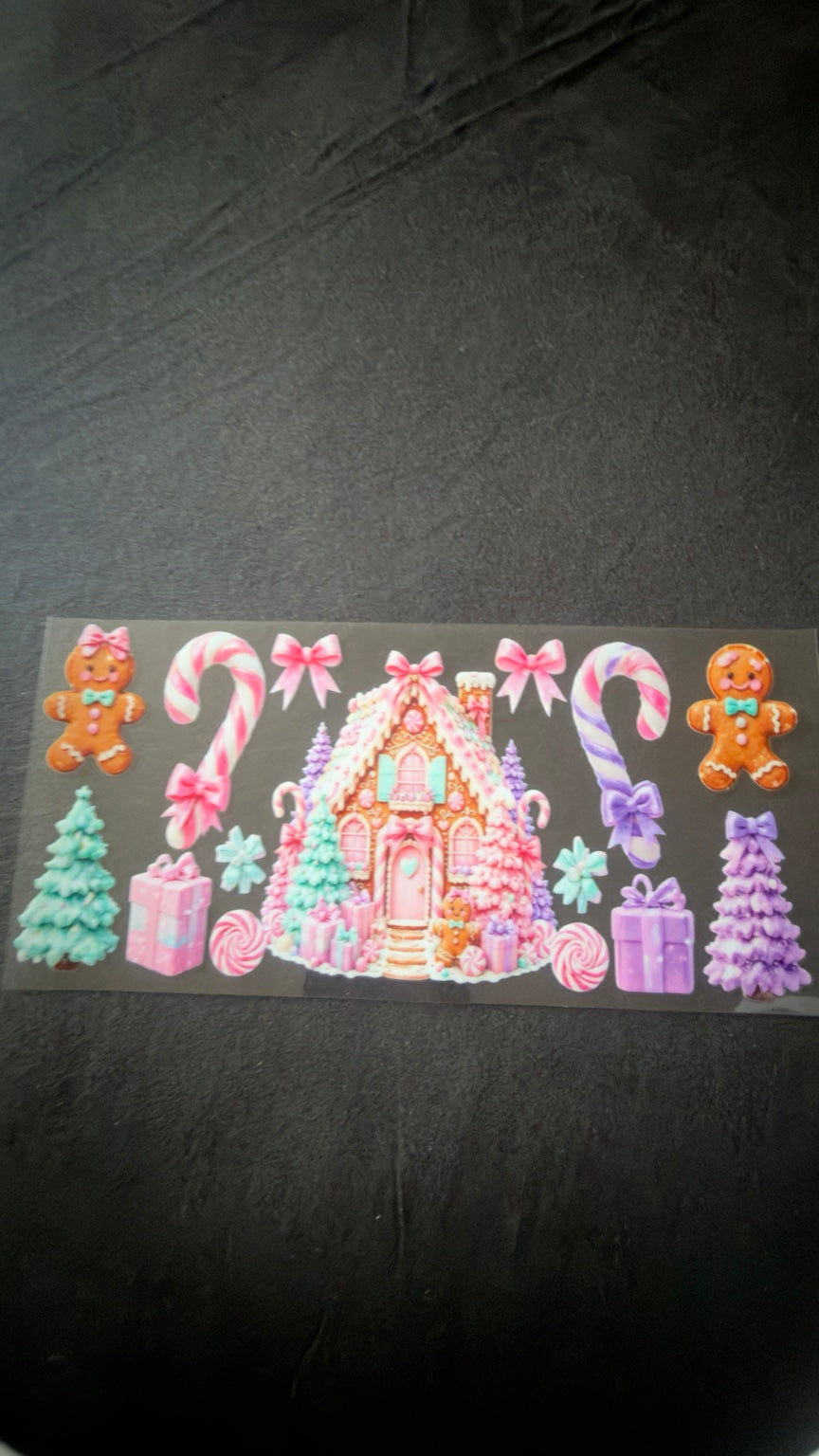 Pastel Gingerbread House Christmas UV DTF transfer