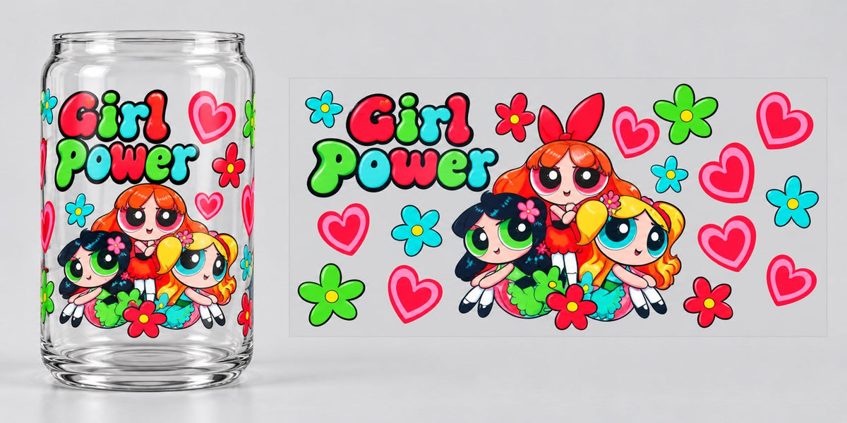 Girl Power Trio UV DTF transfer - cup mockup and transfer preview. Transfer only; cup not included.