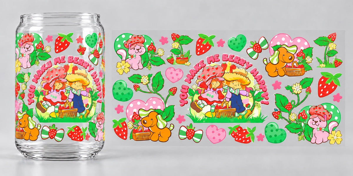 You Make Me Berry Happy UV DTF transfer - cup mockup and transfer preview. Transfer only; cup not included.